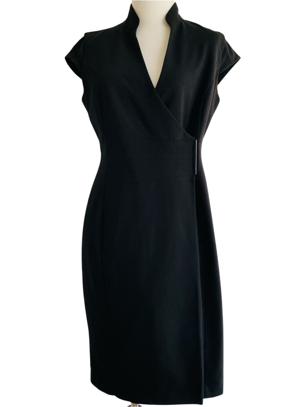Calvin Klein Women's Black Cap Sleeve Coat Wrap Dress Hardware Workwear Sz XS 2